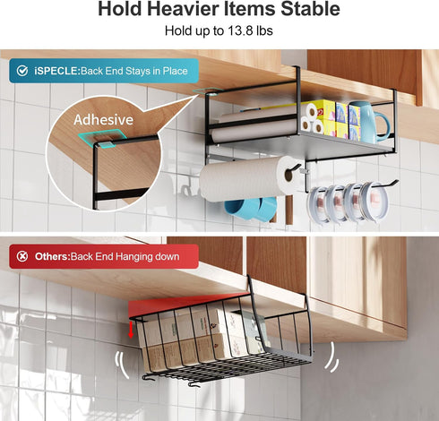 iSPECLE Under Shelf Basket- Multi-Purpose Under Shelf Storage Mug Hooks, Add Extra Storage Space Under Cabinet