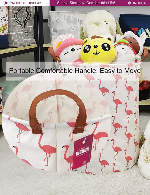 Laundry Hamper Large Canvas Fabric - Lightweight Storage Basket for Toy Organizer and Dirty Clothes (Flamingos)
