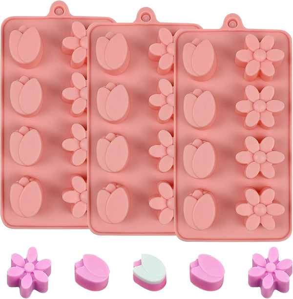 Flower Chocolate Molds, 3pcs Tulip Silicone Candy Molds for Ice Cube, Resin, Soap, Cupcake Decoration