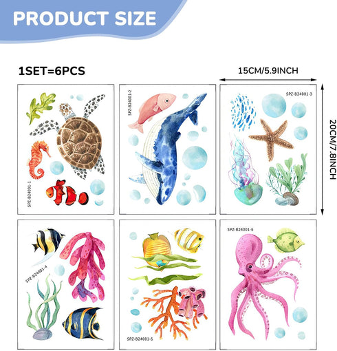 6 PRATIQUE Non Slip Bathtub Stickers, Pages Sea Organism Adhesive Kids Anti Slip Decal Threads for Shower Floor