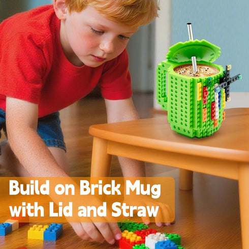 Fubarbar Novelty Coffee Mugs, Kids Brick Gaming Mug with Straw, Funny Xmas/Birthday Gift for Men, Women, Kids (Green)