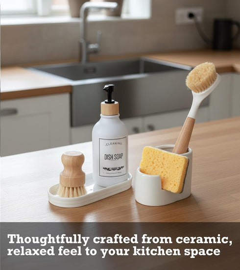 3 1 Set, Countertops Countertop, in Ceramic Sponge&Brush Holder and Soap Tray Leak-Proof Design to Keep Dry, Flexible