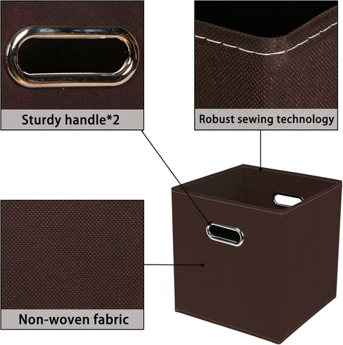 Fabric Storage Bins Cubes - Foldable Organizer with Handle, 11x11x11, Set of 3 in Coffee