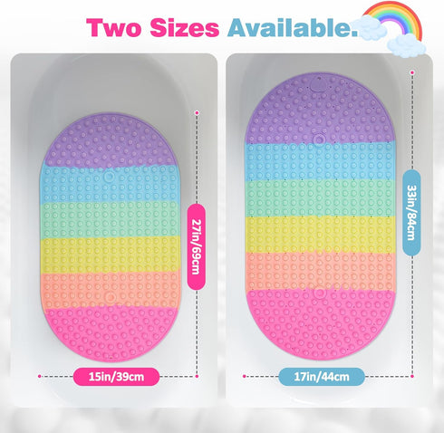 joiyota (33x17.3-Rainbow) Silicone Push Pop Bath Mat for Kids, CPC Certified Non-Slip Rainbow Bathtub Mat with Suction