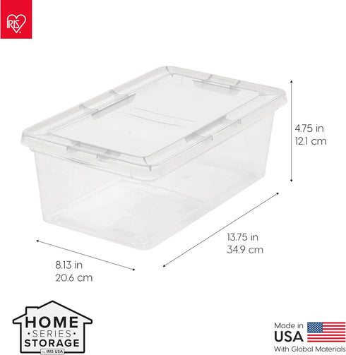 IRIS USA 7 Quarts Plastic Storage Container Bin with Latching Lid - 12 Pack, Stackable for Organization