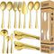 Gold Serving Utensils Set - 12 Pcs Stainless Steel with Slotted Spoons, Forks, Tongs, and Soup Ladle