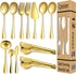 Gold Serving Utensils Set - 12 Pcs Stainless Steel with Slotted Spoons, Forks, Tongs, and Soup Ladle