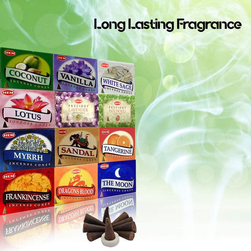 HEM Assorted Incense Cones – Pack of 12 Scents (10 Cones Each, 120 Total)