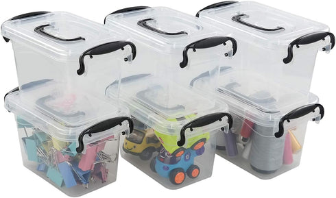 Idotry Mini Plastic Storage Latch Box (6-Pack), 1.5 L Clear Plastic Mini Latch Box