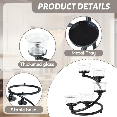 2Pcs 5-arm Black Metal & Glass Tea Light Candle Holders for Table Centerpiece, Glass Votive Tealight Holders/Candelabra