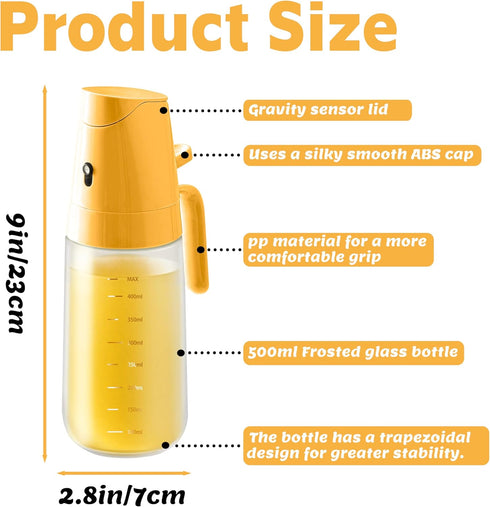 2-in-1 500ml Oil Dispenser & Sprayer for Kitchen, Cooking, Salad, Deep Frying, Vinegar, Barbecue - Olive Oil Spray