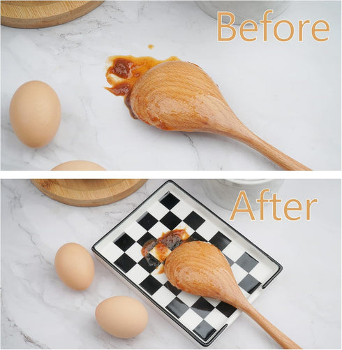 Large Ceramic Spoon Rest for Kitchen Counter, Dishwasher Safe Marble Decor Spoon Holder (Black & White, 1)