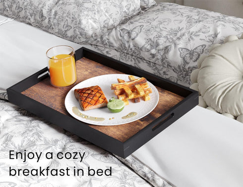 Set 2 Fibogollo of Wooden Serving Tray with Handles,Decorative Trays Platter,Breakfast Tray in Bed,Large Coffee Table