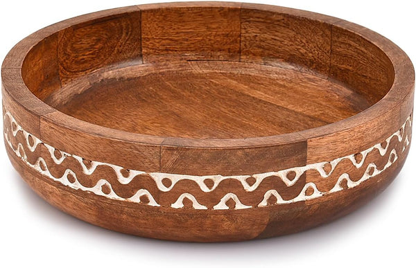 Mango Wood Round White Decorative Bowls for Rustic Home Decor, Table Centerpieces, Home Party Wedding Décor, 10" x 10"