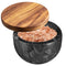 Salt Box with Spoon, Black Marble Base and Natural Acacia Top, Decorative Spice Cellar