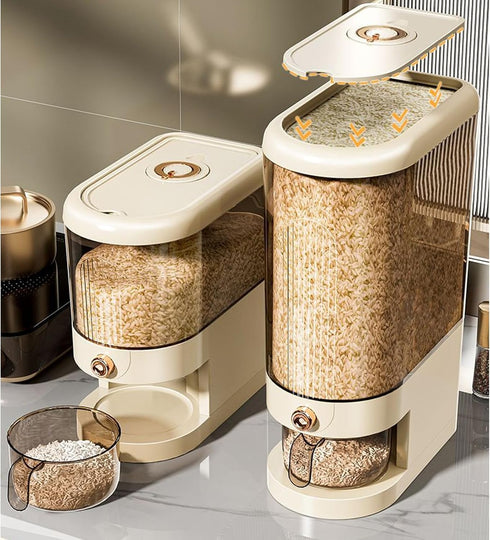 Peaoop 22LBS (22lb) Rice Dispenser, Large Grain Container Storage with Lid Measuring Cylinder Household Cereal