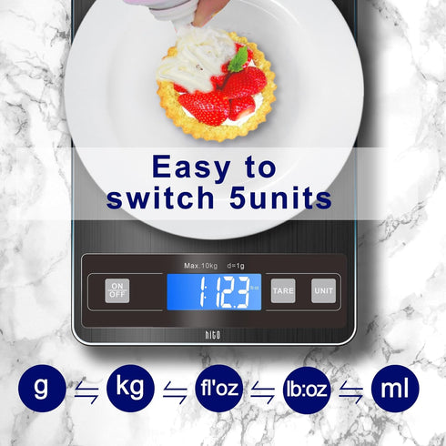 hito Food Scale, 22lb Digital Kitchen Scale, Rechargeable Waterproof for Weight Loss, Cooking and Baking
