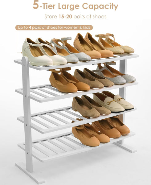 4-Tier Closet Varhomax White Shoe Rack, Bamboo Shoe Rack Organizer for and Entryway, Thick Wooden Free Standing Shoe