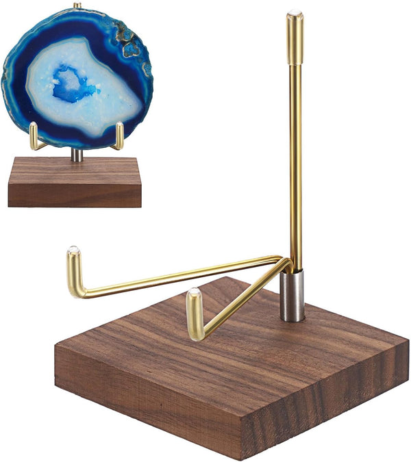 Hipiwe Adjustable Metal Arms Display Stand Easel with Wooden Base - Crystal Display Holder for Rocks, Gemstones,