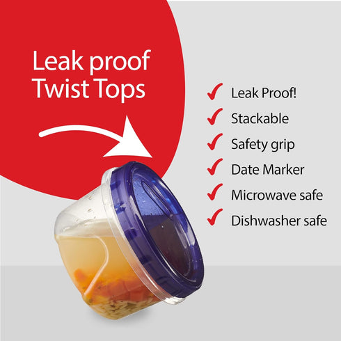 PLASTICPRO 6 Pack Twist Cap Food Storage Containers, 16 oz Reusable Meal Prep Containers with Blue Screw on Lid