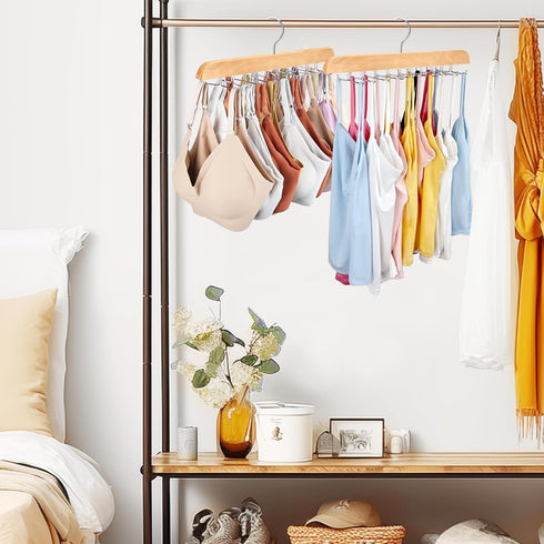 Tank Top Hanger with Premium Wood, 20 Large Capacity, Space Saving, 360 Degree Rotating Foldable Hooks