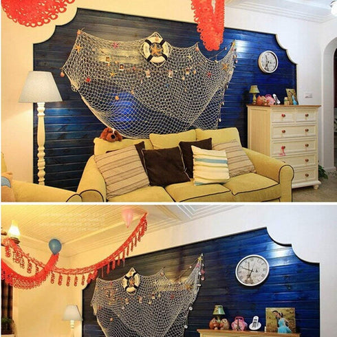 Rosoz Nature Fish Net Wall Decoration with Shells, Ocean Themed Wall Hangings for Party Decor