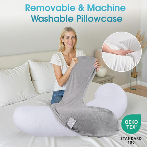 TranquilRelax Cover,Grey-35"*10" C Shaped Body Pillow for Side Sleepers, Memory Foam Long Pillow for Leg, Hip & Back