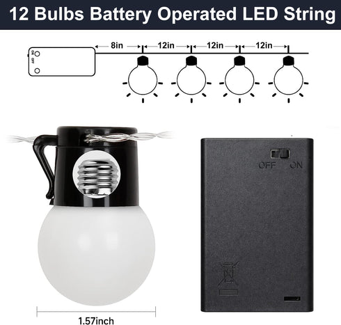 12 Bulbs G40 JoyBox Design LED Light - Battery Operated String Lighting for Marquee Letters Numbers - Indoor & Outdoor
