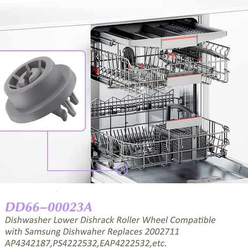 dd66-00023a Dishwasher Wheels, Lower Upper Rack Roller 4-Pack Compatible Replacement for Samsung