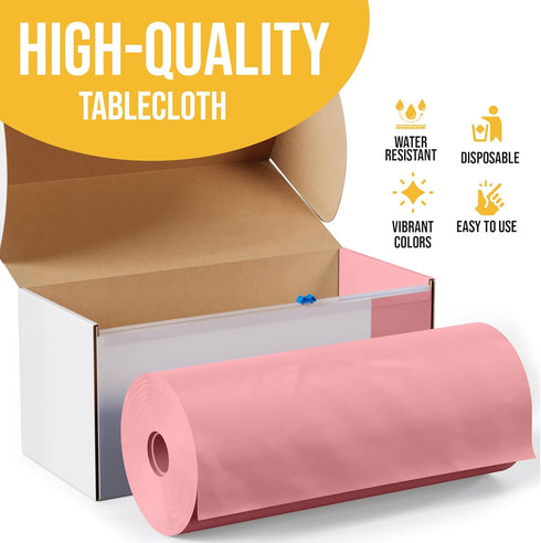 Exquisite Party Solids 54 Inch X 100 Feet Pink Plastic Table Cover Roll, Cut-to-Size Box with Convenient Slide Cutter