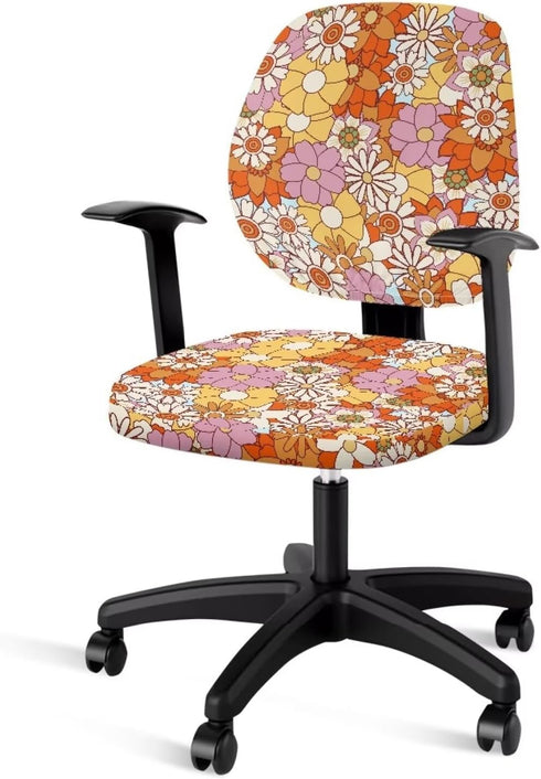 Cadowhimsy Hippie Daisy Flower Print Office Chair Slipcover 2 Piece Desk Chair Cover