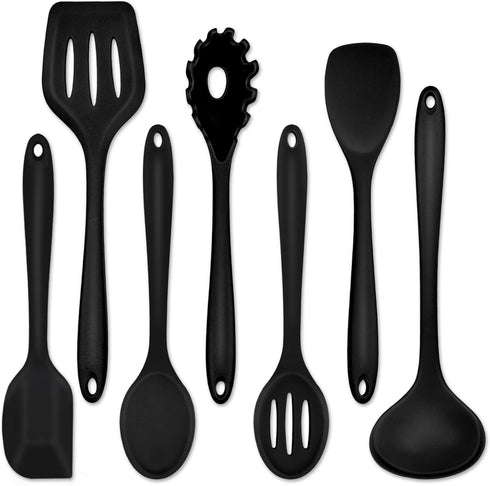 Kitchen Cooking Utensils Set of 7, P&P CHEF Heat-proof Spatula for Nonstick Cookware, Black