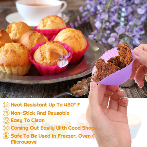 54 Pack Silicone Muffin Cups, Selizo Reusable Cupcake Baking Cups for Muffins, Cupcakes, and Candies