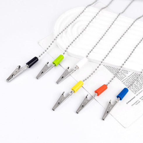 6 Pack (6 AUEAR, Napkin Clips Metal Dental Bib Chain Holder Fixing Lanyard Flexible for Adult Colors)
