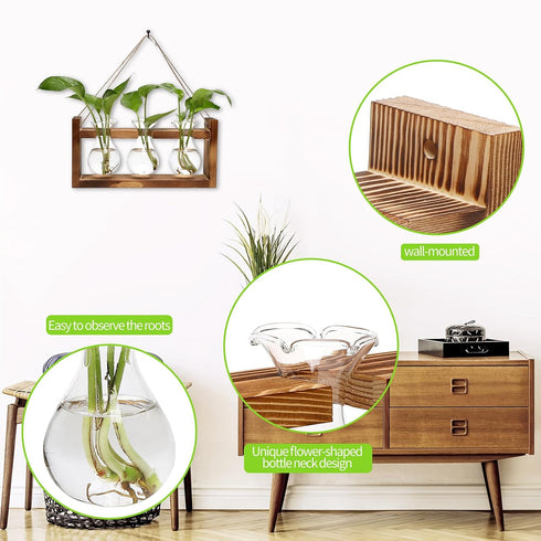 3 Bulb Plant Propagation Station Plant Terrarium Unique Birthday Gifts for Women Home Office Decor Planter with Wooden