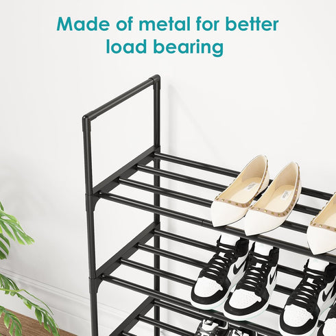 3-Tier 15 Shoe Rack Metal Shoe Rack - Stylish Black Shoe Organizer for Pairs - Easy to Assemble Entryway Storage Shelf