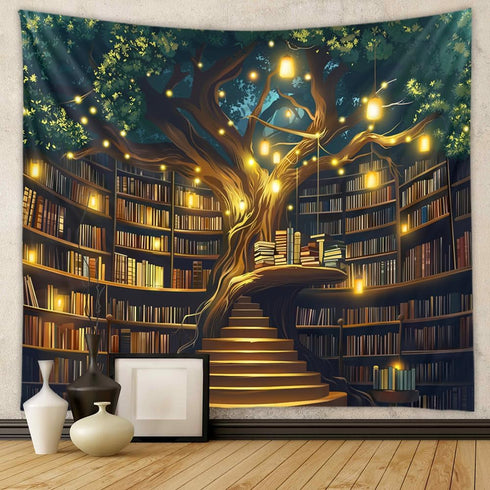 Jhdstore Tree of life Tapestry Wall Hanging Fantasy Library Tapestry for Bedroom