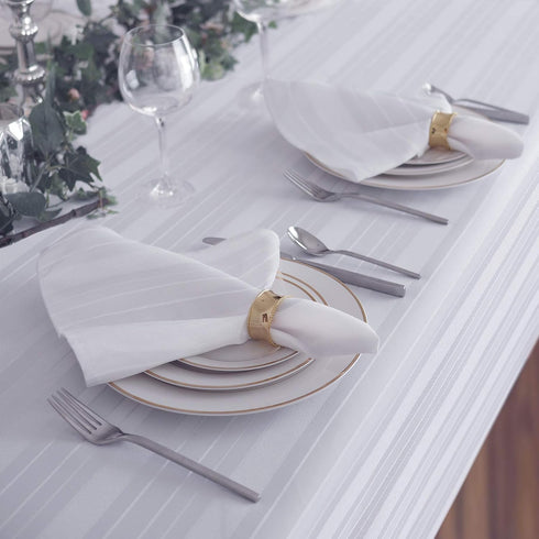 Newbridge White Denley Stripe Set of 4 Fabric Napkins, 100% Polyester, Heavy Weight Party Napkin