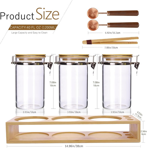 Matifaner Countertop Tea,40 Fluid-oz,Pack 3 Glass Coffee Storage Containers with Bamboo Shelf,Ground Coffee Holder