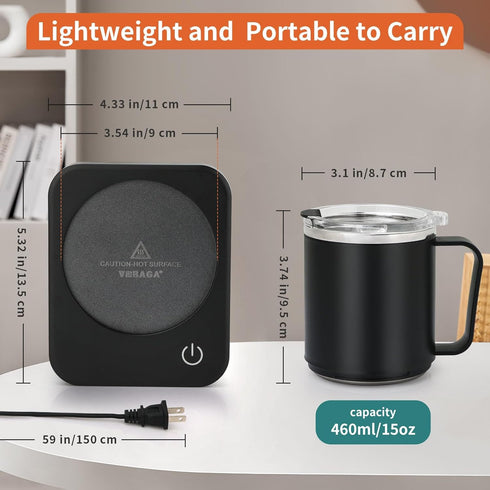 Set 15 oz Set 3 Settings VOBAGA Coffee Mug Warmer with Auto Shut Off, Coffee Mug Gift & Temperature Home Office Desk