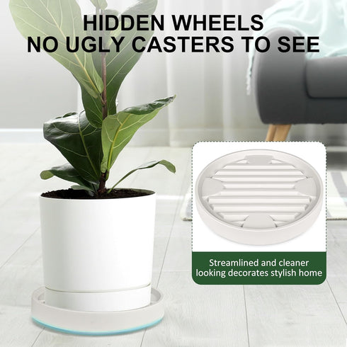 9.8Inch 4 2Pack Plant Caddy with Hidden Wheels, Rolling Plants Stand with Wheel, Invisible Casters, Indoor Plant