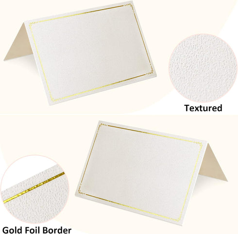 70 Pcs Blank Place Cards with Gold Foil Frame, Fillable Banquet Seat Cards for Wedding Table Setting