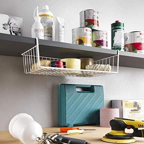 Tebery 2 Pack White Under Shelf Wire Basket, Hanging Storage Baskets for Kitchen Pantry Desk Organizer