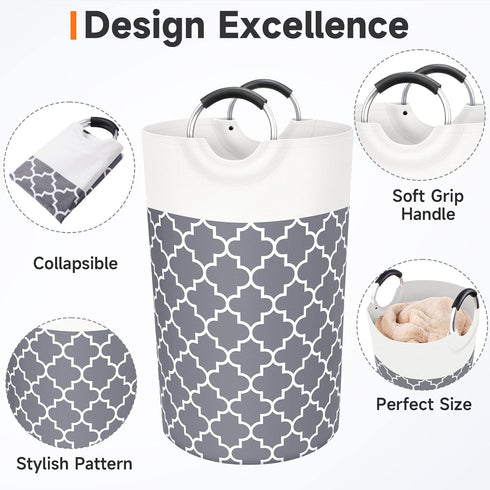 Large Laundry Basket, Collapsible Tall Hamper Bag with Handles for Waterproof Storage (Grey, 82L)