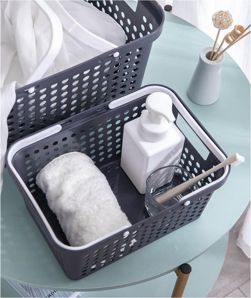 Plastic Shower Caddy Basket with Handles, Cleaning Supply for Dorm, School, Camping, Travel, Bathroom (Dark Grey)