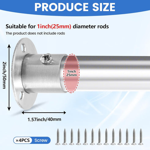 Geesatis 4PCS Total Height 1.57" Fit Diameter 1.0" Pipes High Flange Holder Rod Stainless Steel with Screws