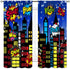 Superhero City Curtains, Comic Night Starry Skyline Cityscape Blackout Window Curtains for Boys Kids Room, 2 Panel Sets