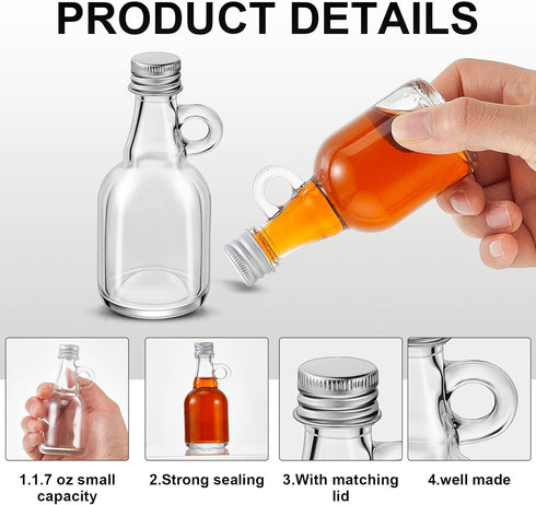 32 1.7oz Suclain Pcs Mini Glass Syrup Bottles Small Syrup Jars with Aluminum Lids and Loop Handle Clear Glass Reusable