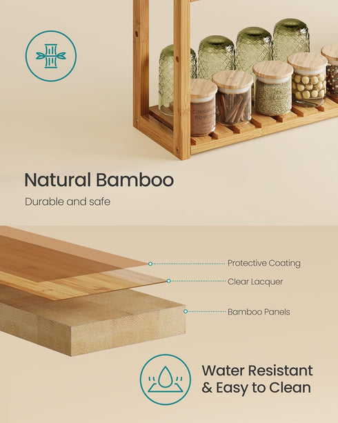 3-Tier 5.9 23.6 21.3 Inches, UBCB13Y SONGMICS Bamboo Bathroom Shelf, Adjustable Plants Rack, Wall-Mounted or Stand