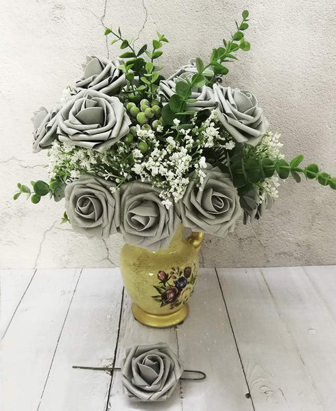 D-Seven Artificial Flowers - 30PCS Real Looking Fake Roses with Stem for DIY Wedding Bouquets